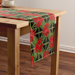 Chemin De Table Court Red Amaryllis Floral Print Christmas Table Runer