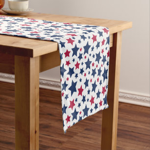 Chemin De Table Court Red and Blue Stars - motif de drapeau américain