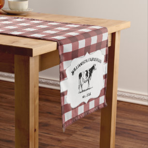 Chemin De Table Court Red Buffalo Plaid Farm Cow Short Table Runner