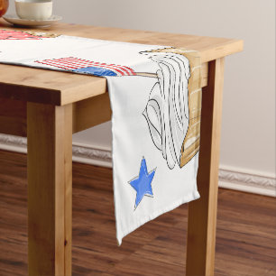 Chemin De Table Court Red White Blue Cupcake drapeau étoile Patriotique