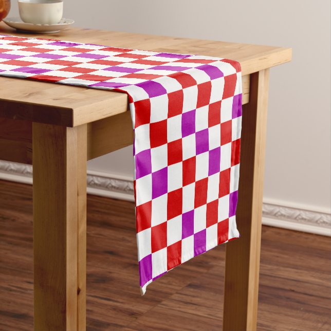 Chemin De Table Court Red White Purple Checkered Pattern Design  (In Situ)