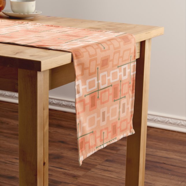 Chemin De Table Court Retro 1950s Geometric Pattern Orange (In Situ)