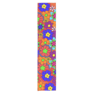 Chemin De Table Court Rétros fleurs de hippie