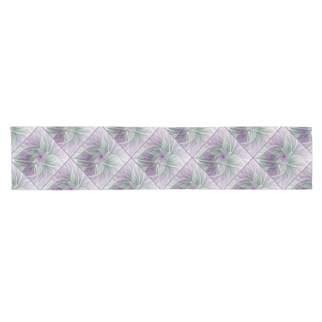 Chemin De Table Court Rêve de fleurs, Abstrait violet vert Fractal Art (Horizontal)
