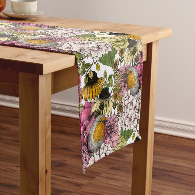 Chemin De Table Court Robins dans le jardin (In Situ)