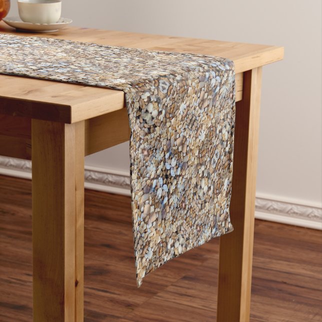 Chemin De Table Court rochers beige Brown galets motif (In Situ)