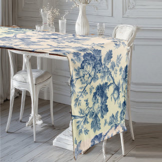 Chemin De Table Court Romantic French toile de Jouy Powder Blue Floral