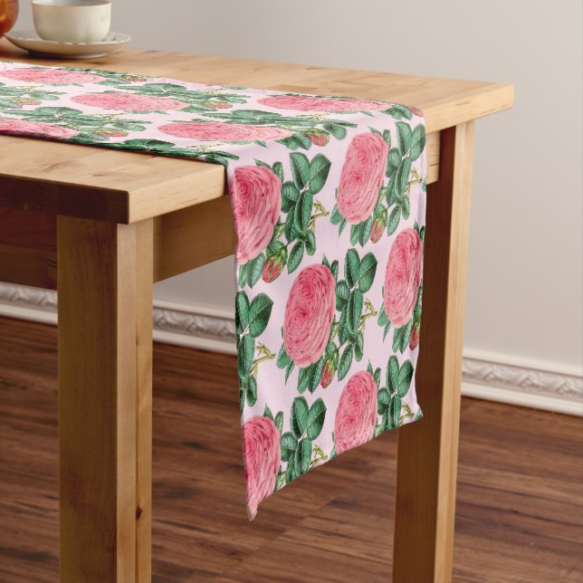 Chemin De Table Court Rose botanique vintage rose (In Situ)