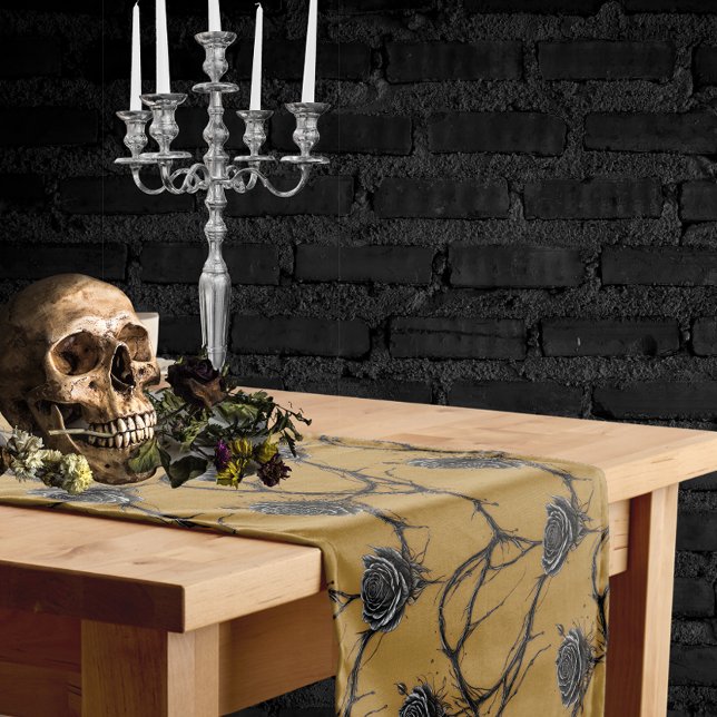 Chemin De Table Court Rose gothique noir Motif Speedpaint (Create an awesome Goth Halloween tablescape with this black rose runner!)