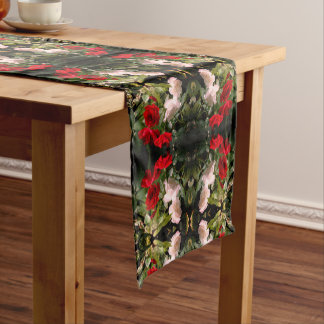 Chemin De Table Court Roses Rouge et Blanc trempés Abstraits