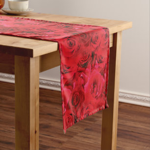 Chemin De Table Court Roses rouges répétition motif floral