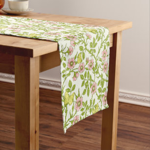 Chemin De Table Court Roses sauvages et papillons /rose/vert pâle/jaune