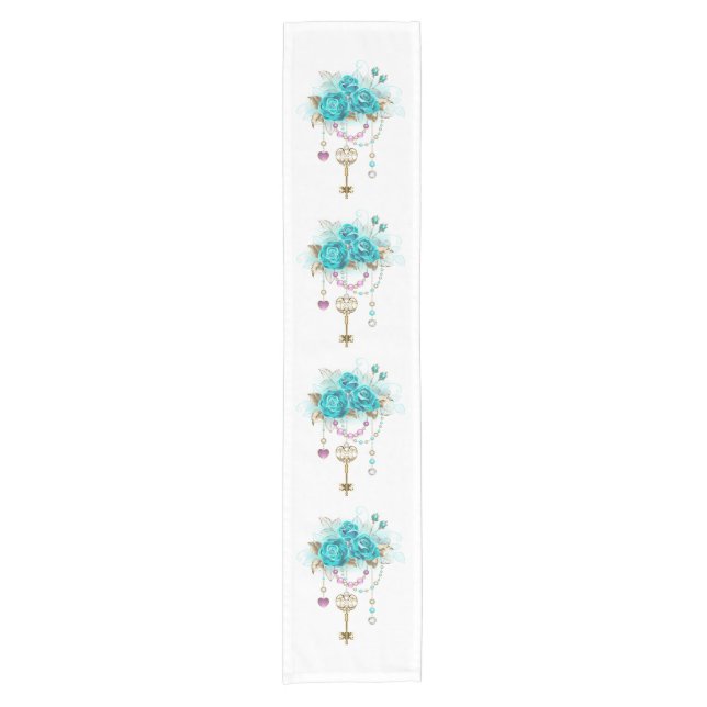 Chemin De Table Court Roses turquoise avec touches (Devant)