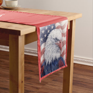 Chemin De Table Court Rouge Blanc Bleu Patriotique 4 Juillet Eagle Party
