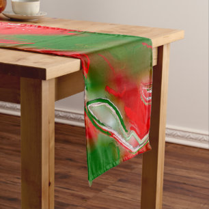 Chemin De Table Court Rouge, blanc et vert Abstrait