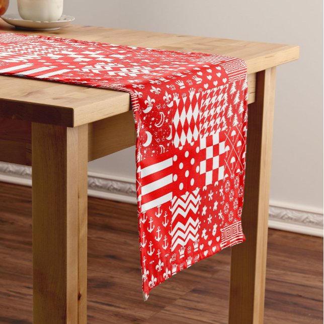 Chemin De Table Court Rouge blanc Mixte Motif Patchwork Design (Créateur téléchargé)