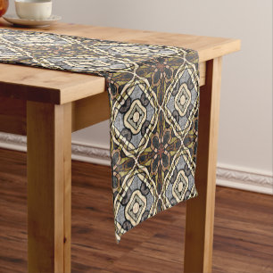 Chemin De Table Court Rouge Brown gris ocre Hip Bohême Bali Art Motif