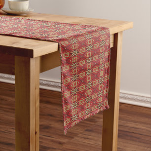 Chemin De Table Court Rouge Brun Foncé Beige Rouille Orange Art Tribal