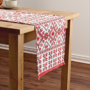 Chemin De Table Court Rouge festif noir motif flocon de neige Fair Isle