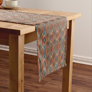 Chemin De Table Court Rouge Rouille Marron Turquoise sarcelle Bleu Art T