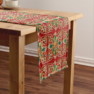 Chemin De Table Court Rouge Vert Orange Jaune Azulejos Motif Floral