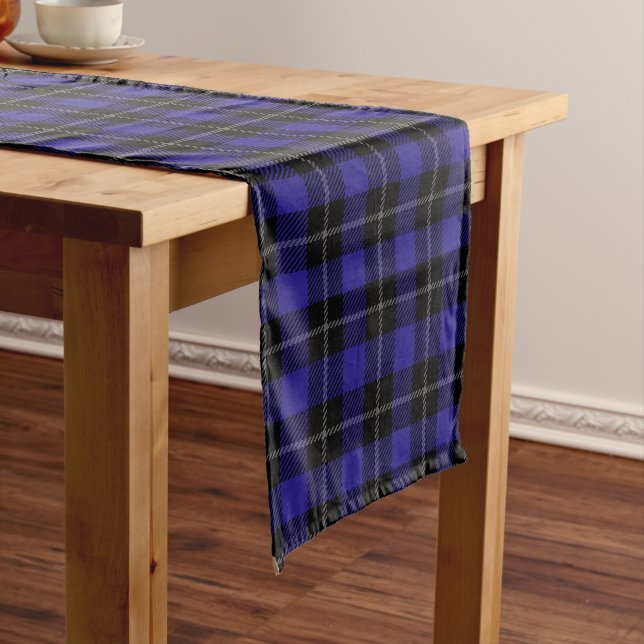Chemin De Table Court Royal Blue Black Plaid (In Situ)