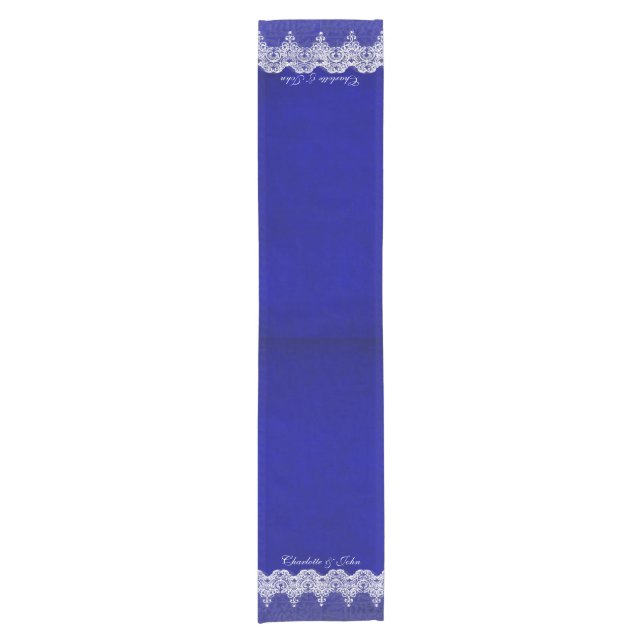 Chemin De Table Court Royal Chic Blue Lace Coureur de table personnalisé (Devant)