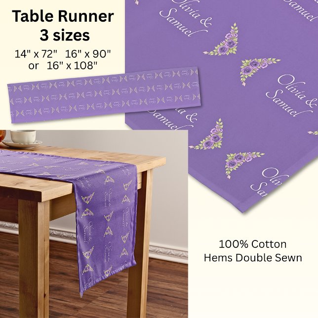 Chemin De Table Court Runner de table Ajouter des noms Fleurs mauves vio (Créateur téléchargé)