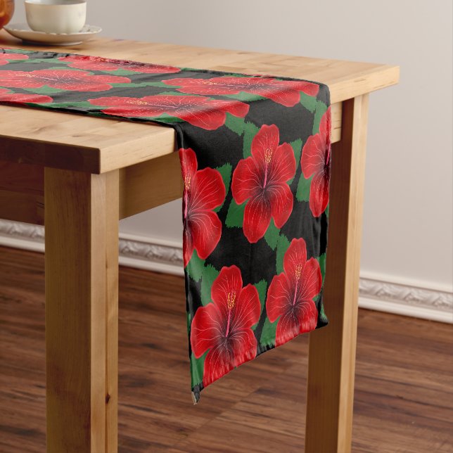Chemin De Table Court Runner-Red Hibiscus Table Runner (In Situ)