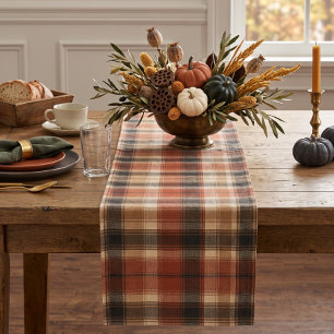 Chemin De Table Court Rustique Automne Plaid Classique Rouille Crème Noi