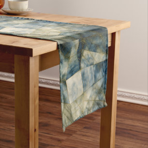 Chemin De Table Court Sage Olive Green Or Géométrique Abstrait naturel