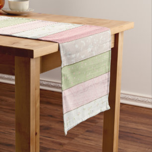 Chemin De Table Court Sage rustique Vert & Rose Floral Bois Cottage Chic