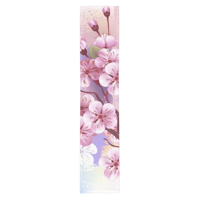 Chemin De Table Court Sakura rose sur la peinture Arrière - plan (Devant)