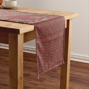 Chemin De Table Court Sayagata motif, japonais, bourgogne et or