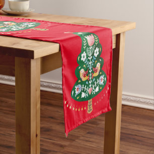 Chemin De Table Court Scandinave Arbre de Noël Folk Art Table Runner