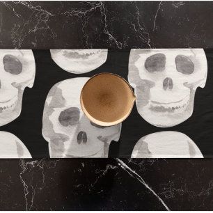 Chemin De Table Court Scary Scull Black & White Pattern