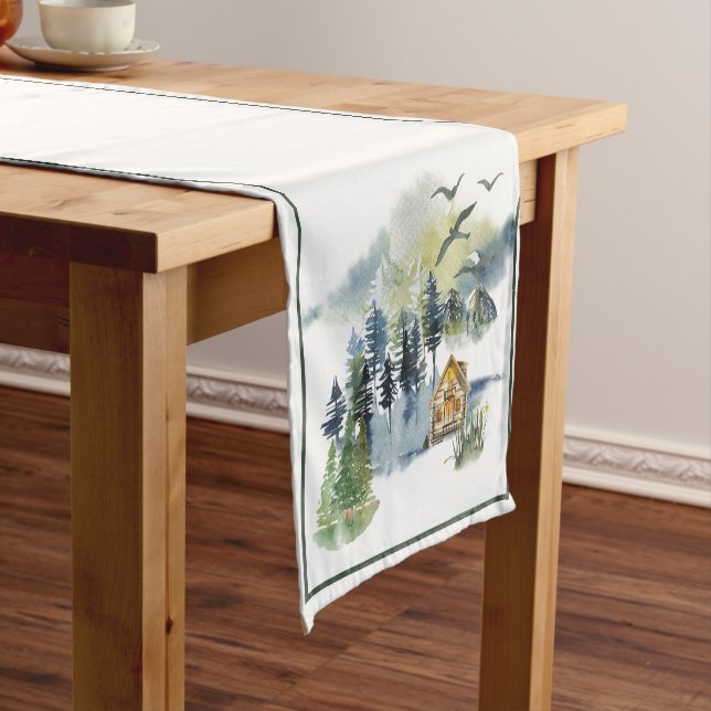 Chemin de table court scène de forêt aquarelle (In Situ)