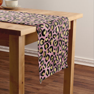 Chemin De Table Court Série de design léopard rose et or 15