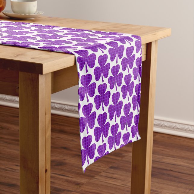 Chemin De Table Court Shamrock Shape Plaid Purple Table Runner (In Situ)