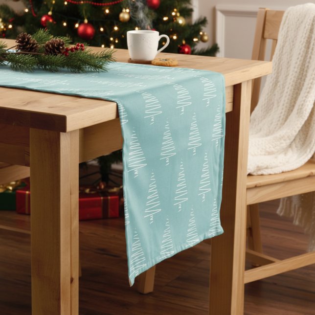 Chemin De Table Court Simple Bleu & Blanc Noël Arbre Motif vacances (Simple Blue & White Christmas Tree Pattern Holiday Short Table Runner)