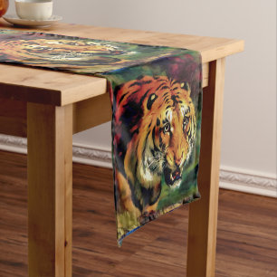 Chemin De Table Court Snarling Tiger Portrait Artistique