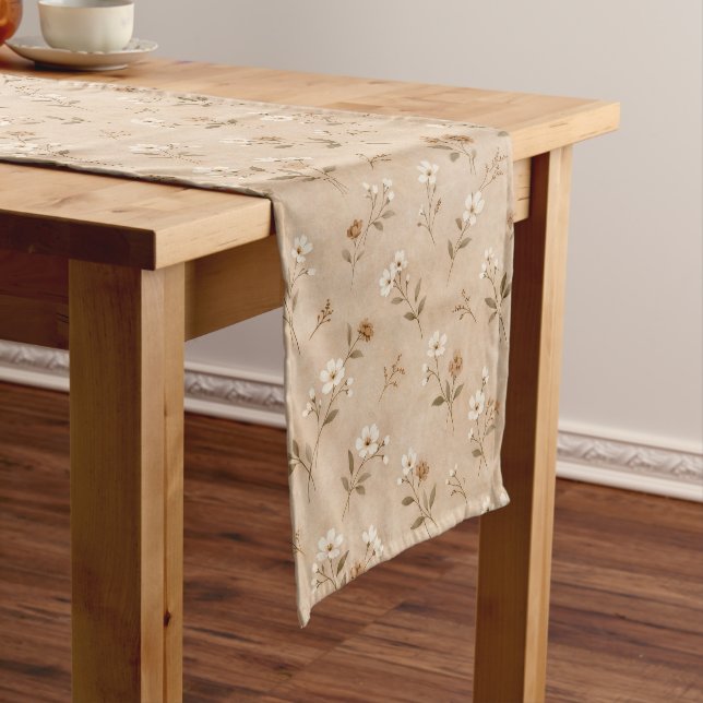 Chemin De Table Court Soft Neutral Wildflower Botanical Pattern (In Situ)