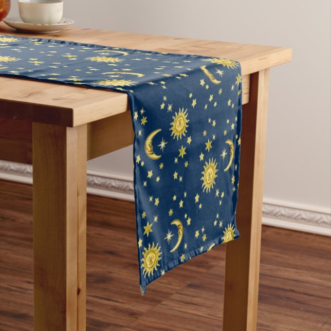 Chemin De Table Court Soleil, Lune et Étoiles 🌞 🌛 ⭐ Coureur de table (In Situ)