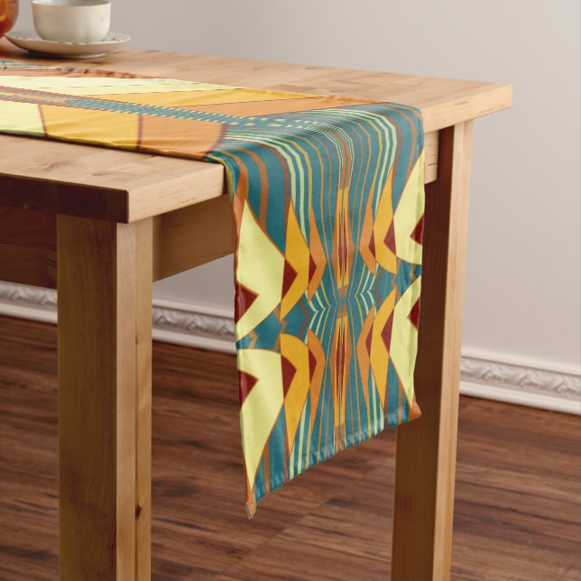 Chemin De Table Court Southwestern Golden Sun Rays Design indien (In Situ)