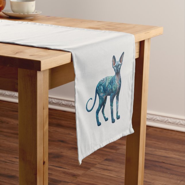 Chemin De Table Court Sphynx gris turquoise Paisley (In Situ)