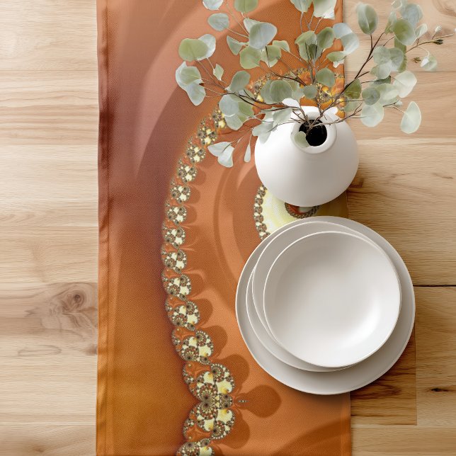 Chemin De Table Court Spirale fractale dégradé orange or abstrait (Créateur téléchargé)