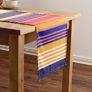 CHEMIN DE TABLE COURT STRIPES BLEU JAUNE ROUGE