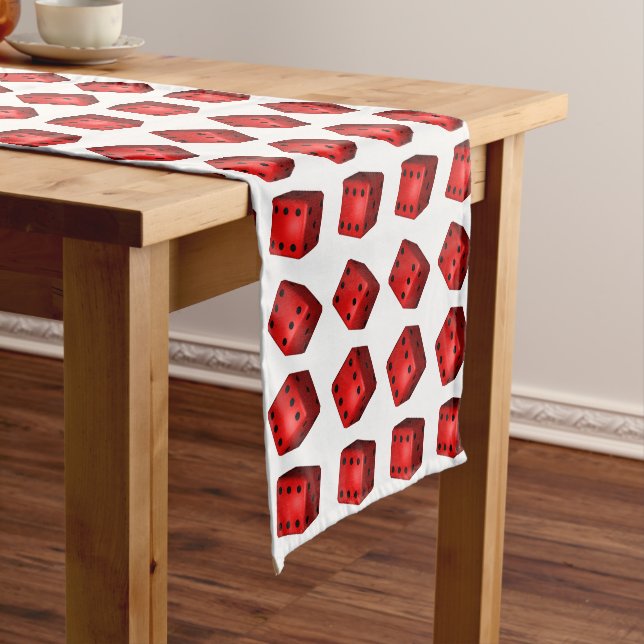 Chemin De Table Court Style Bunco Red Dice de Rolled Sixes (In Situ)