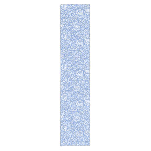 Chemin De Table Court Style floral bleu et blanc de cru de damassé de