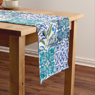 Chemin De Table Court Style italien, tuiles bleues